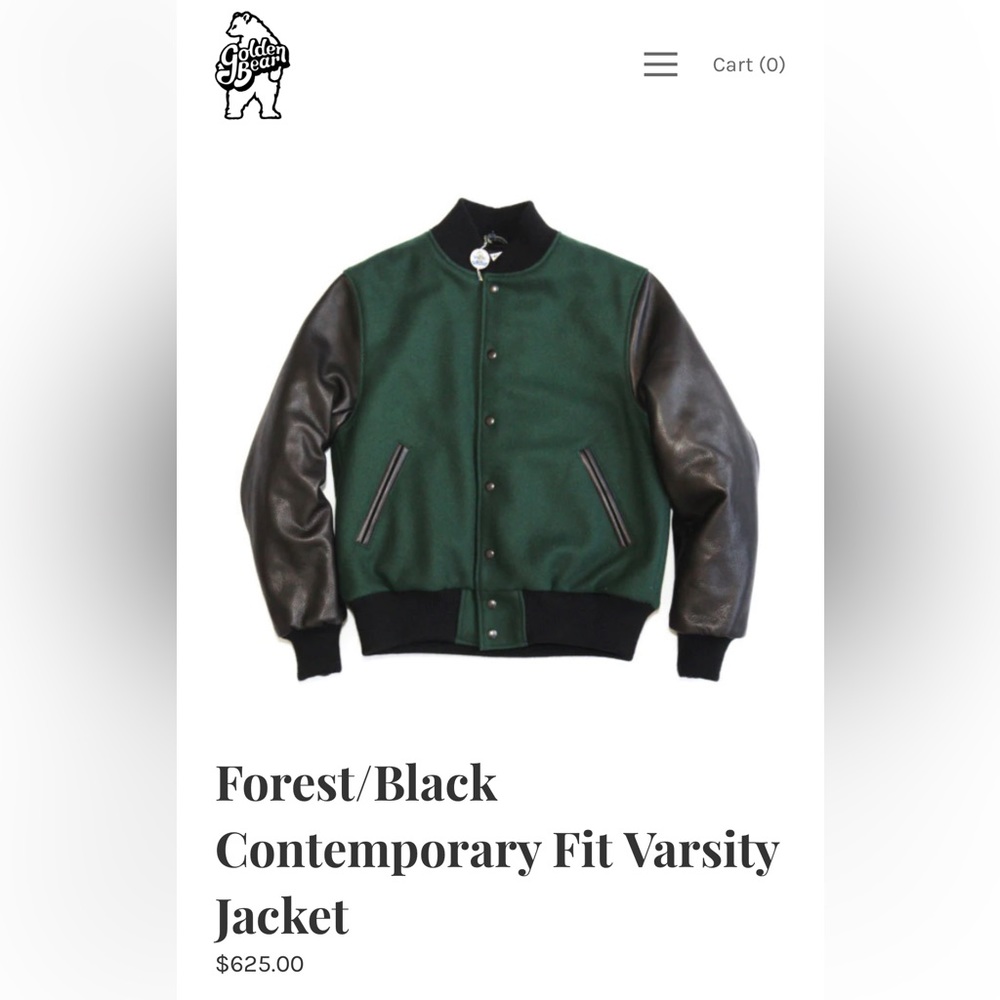 Golden Bear leather sleeve and wool varsity